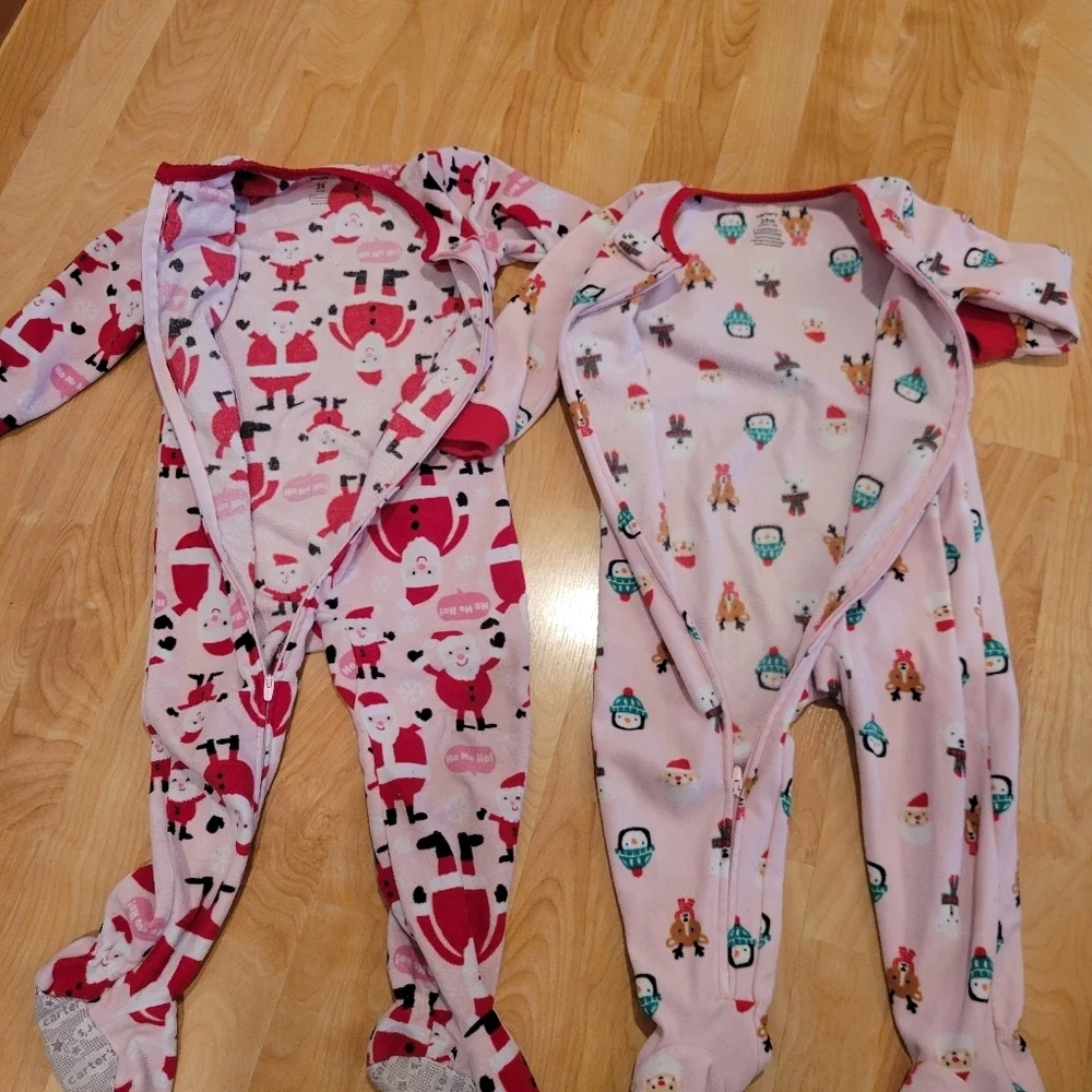 Carter's Christmas Pajamas Fleece Long Sleeve Footie Pajamas Size 24 Months